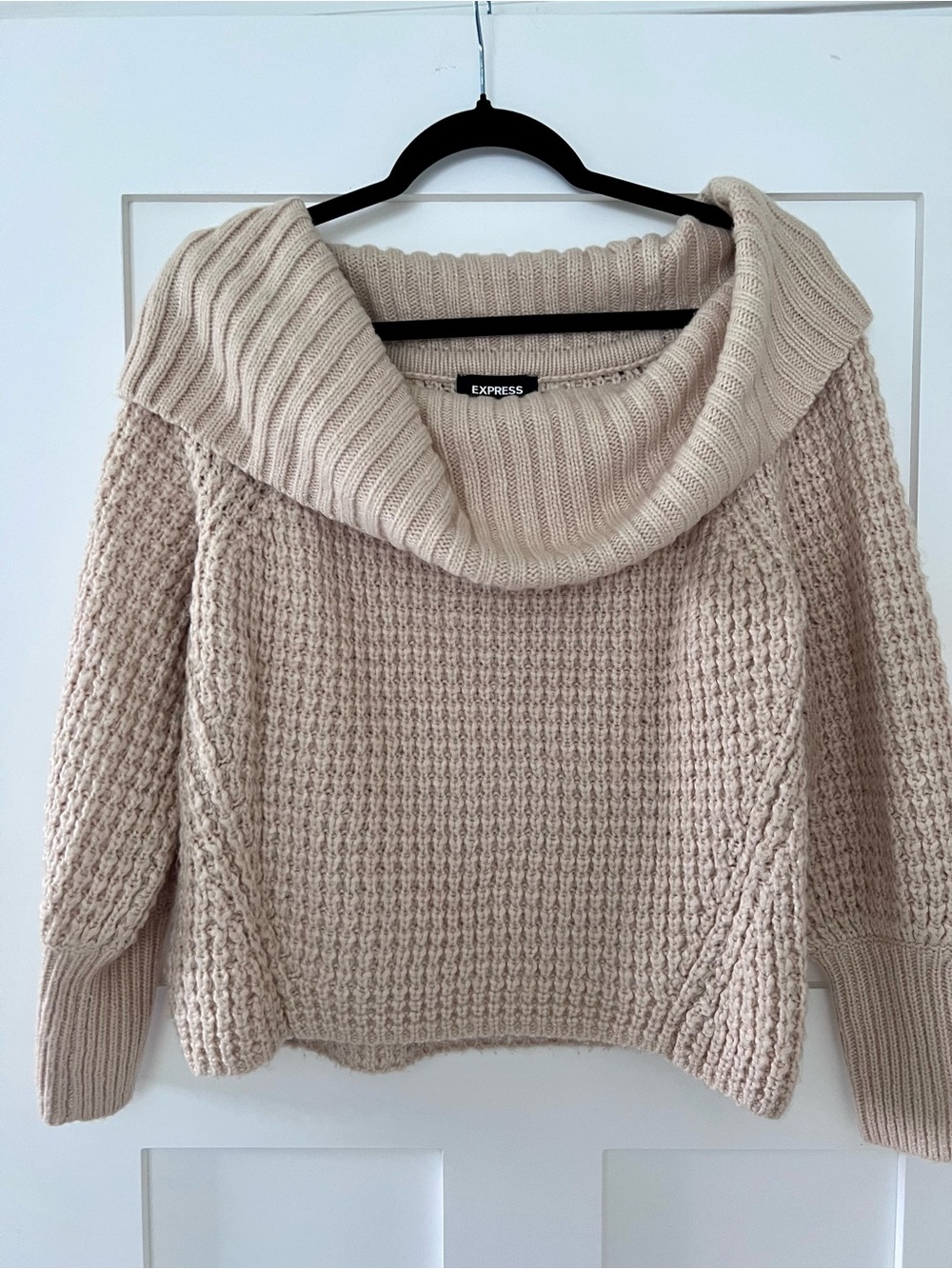 Express Beige/Cream Cable Cowl-Neck Sweater